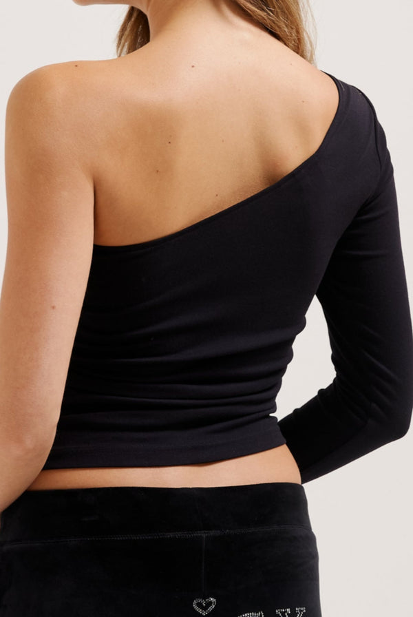 BLACK JERSEY ASYMMETRIC ONE SHOULDER TOP