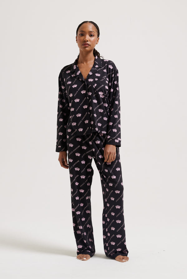 BLACK CROWN PRINT PYJAMA BOTTOMS