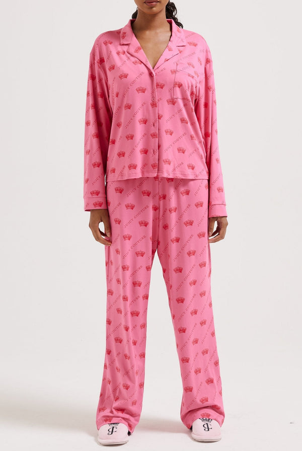 PINK CROWN PYJAMA SHIRT & TROUSER SET