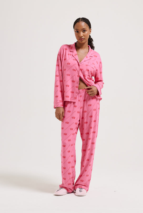 PINK CROWN PYJAMA SHIRT & TROUSER SET