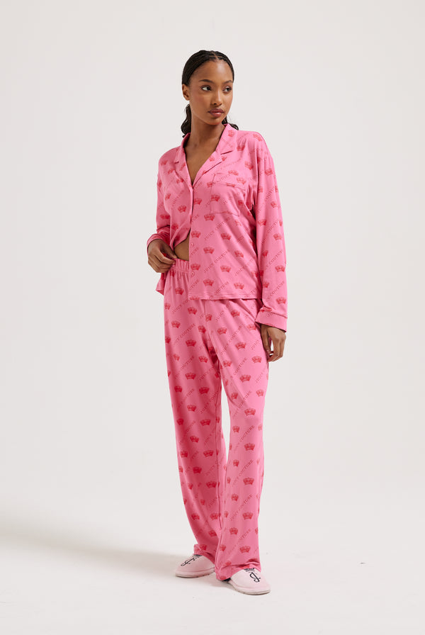 PINK CROWN PRINT PYJAMA BOTTOMS