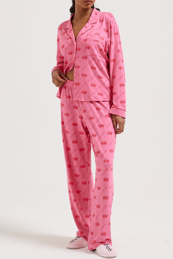 PINK CROWN PYJAMA SHIRT & TROUSER SET