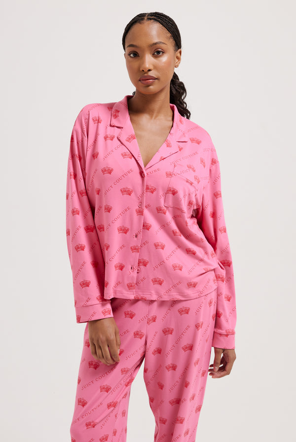 PINK CROWN PYJAMA SHIRT & TROUSER SET