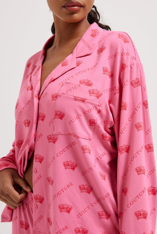 PINK CROWN PYJAMA SHIRT & TROUSER SET