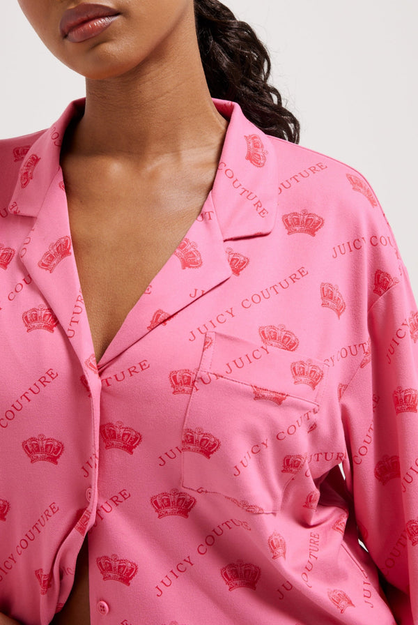 PINK LONG SLEEVE CROWN PYJAMA SHIRT