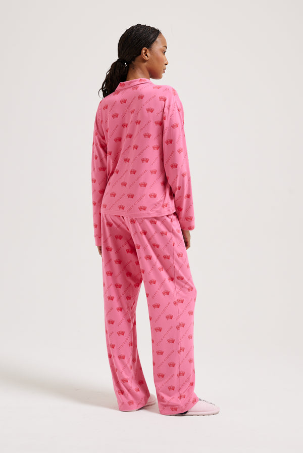 PINK CROWN PYJAMA SHIRT & TROUSER SET