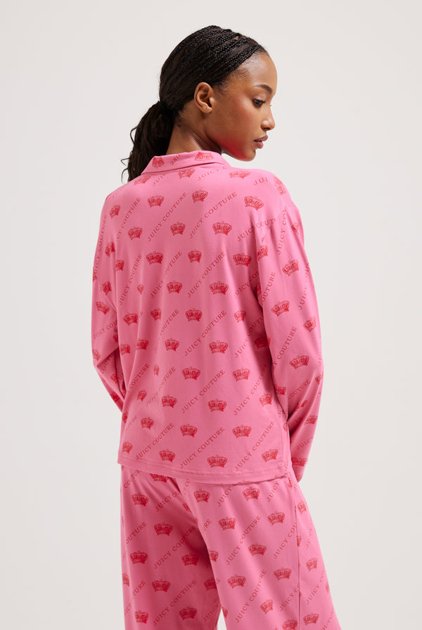 PINK CROWN PYJAMA SHIRT & TROUSER SET