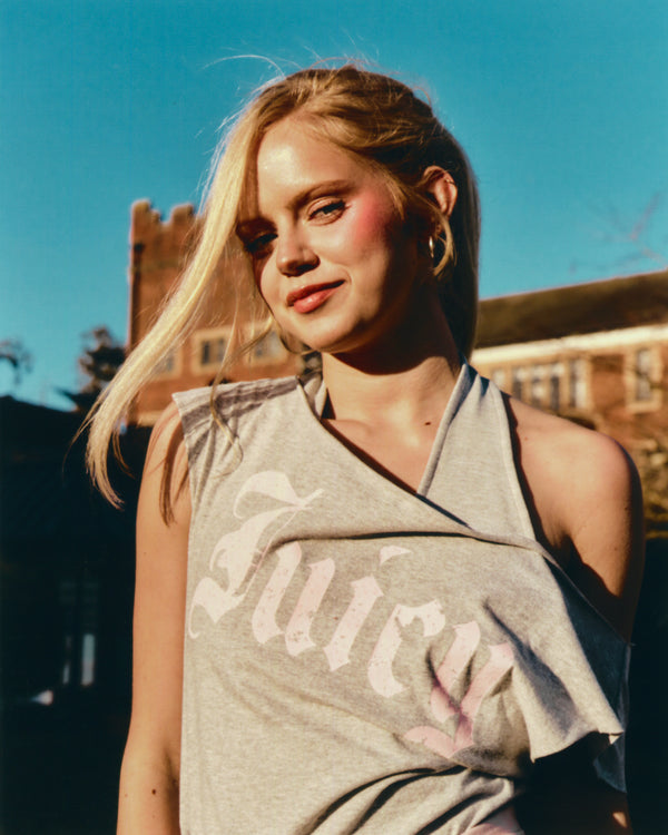 SILVER MARL OFF THE SHOULDER T-SHIRT