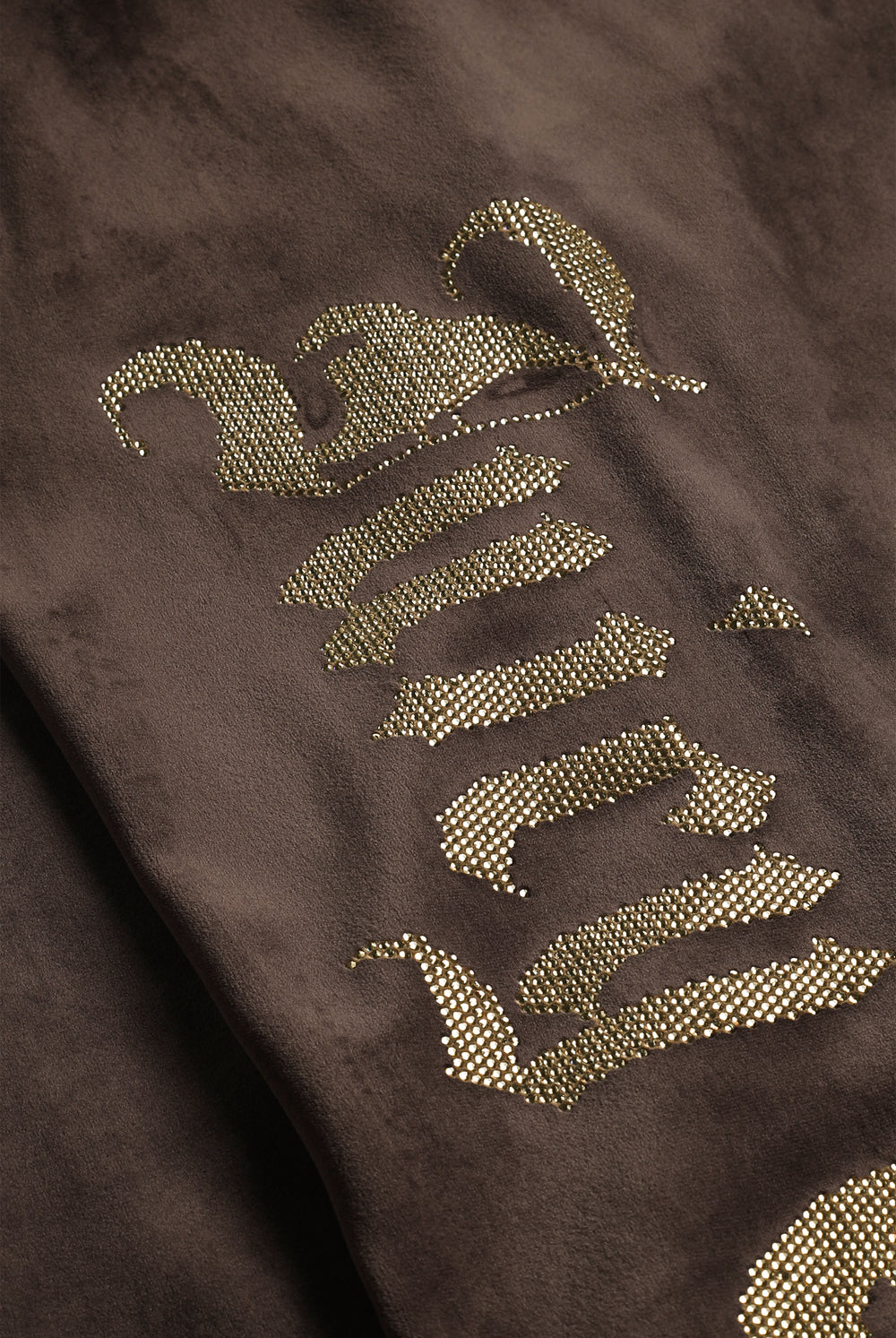 Displays the Java 'Juicy' branded Old Gothic Diamante Og Straight Leg Trackpant featuring the details on the juicy branding 