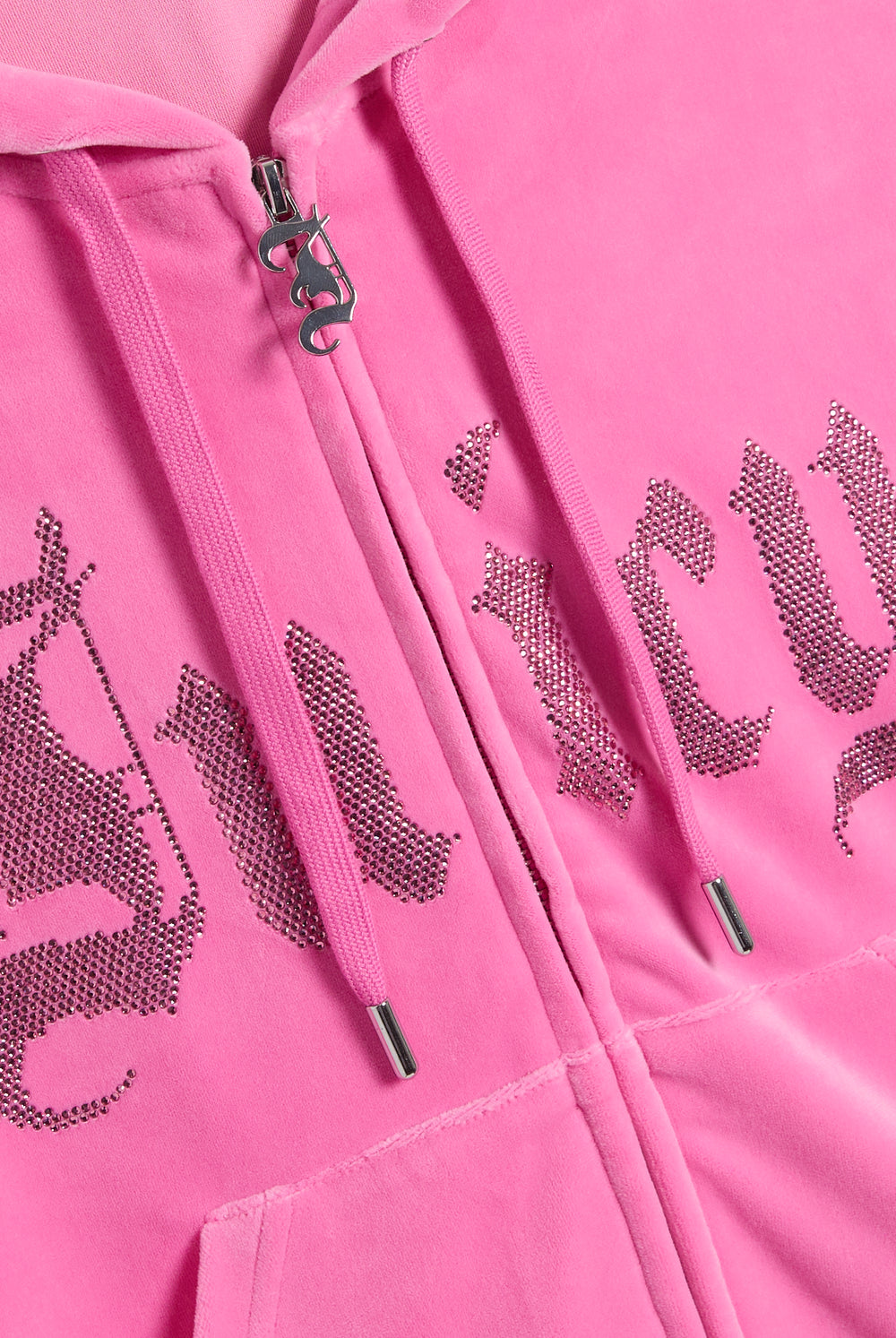 Displays the Wild Orchid 'Juicy' branded Old Gothic Oversized Cropped Hoodie featuring the juicy branding 