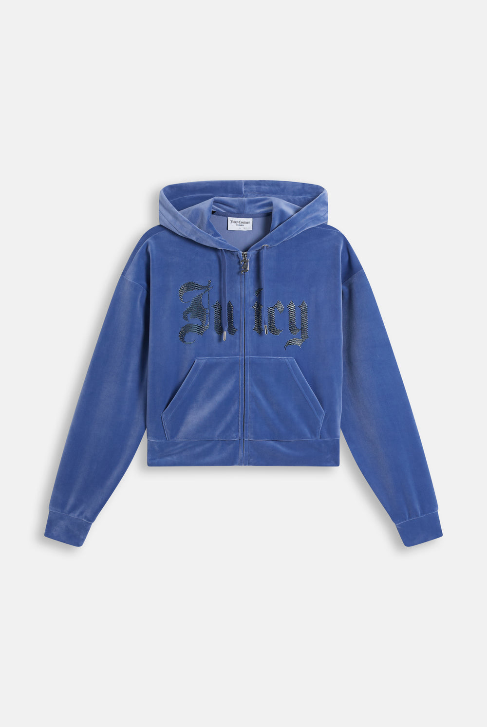 Displays the Greyblue 'Juicy' branded Old Gothic Oversized Cropped Hoodie