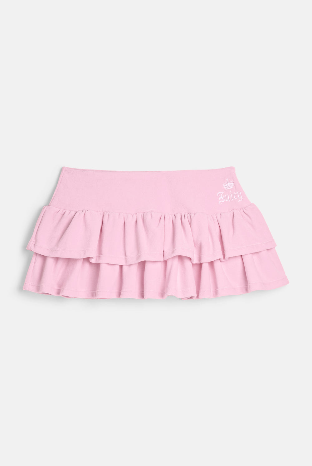 Displays the Cherry Blossom 'Juicy' branded Cotton Velour Ruffle Skirt