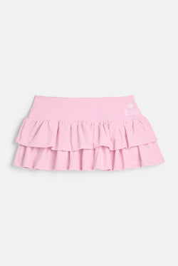 Displays the Cherry Blossom 'Juicy' branded Cotton Velour Ruffle Skirt