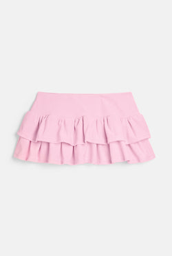 Displays the Cherry Blossom 'Juicy' branded Cotton Velour Ruffle Skirt