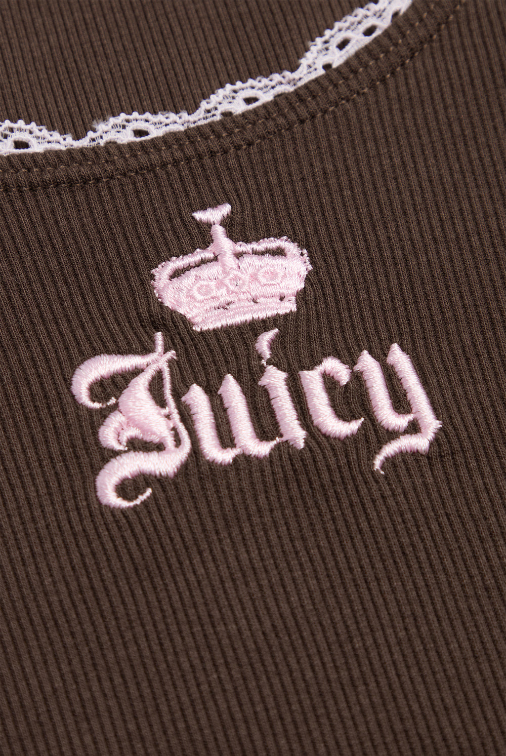 Displays the Java 'Juicy' branded Lace Trim Vest featuring the juicy branded logo