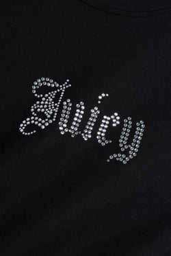 Displays the Black 'Juicy' branded  Old Gothic Baby T-Shirt featuring the juicy branding 