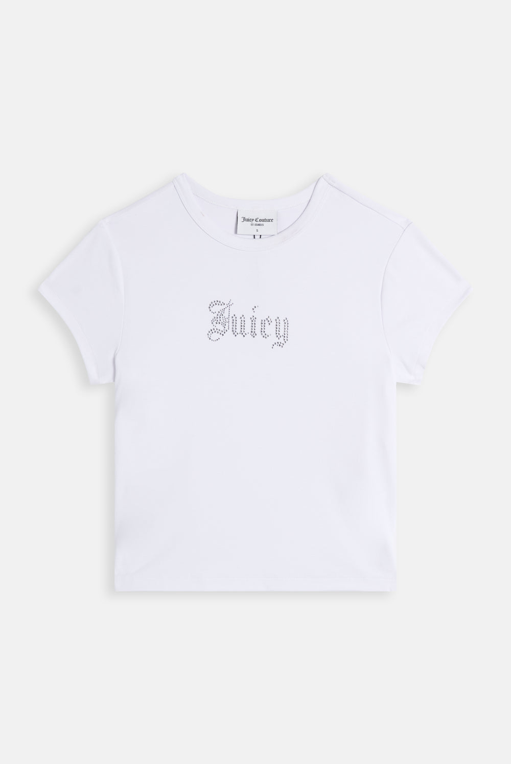Displays the White 'Juicy' branded Old Gothic Baby T-Shirt