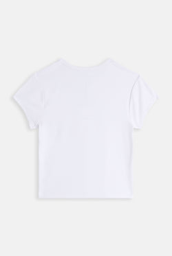 Displays the White 'Juicy' branded Old Gothic Baby T-Shirt