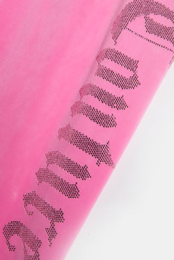 Displays the Wild Orchid 'Juicy' branded Old Gothic Og Straight Trackpant featuring the juicy couture branding