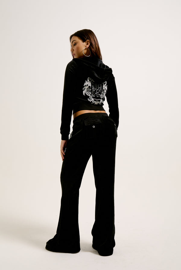 BLACK 'ONCE UPON A TIME' ULTRA LOW RISE BAMBOO VELOUR HERITAGE POCKETED BOTTOMS