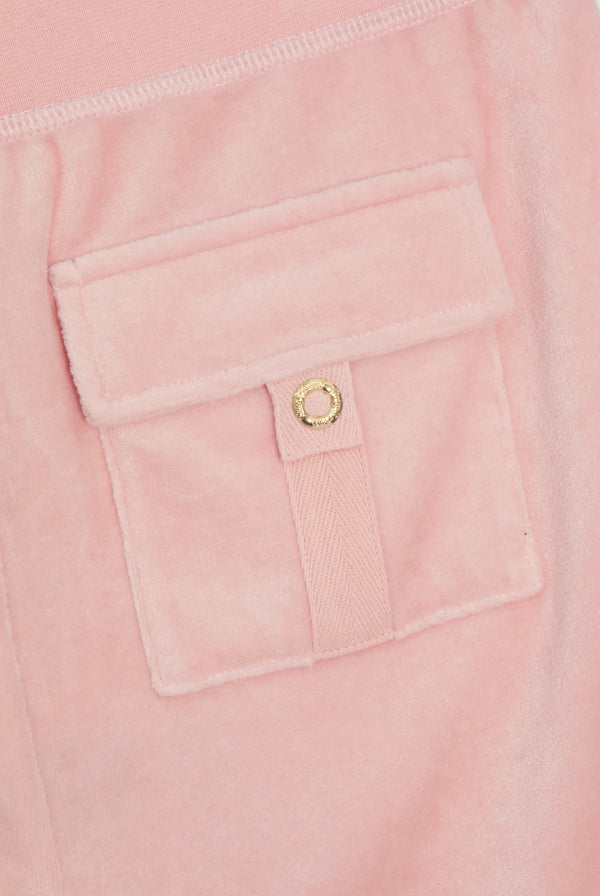 JUICY PINK 'ONCE UPON A TIME' ULTRA LOW RISE BAMBOO VELOUR HERITAGE POCKETED BOTTOMS