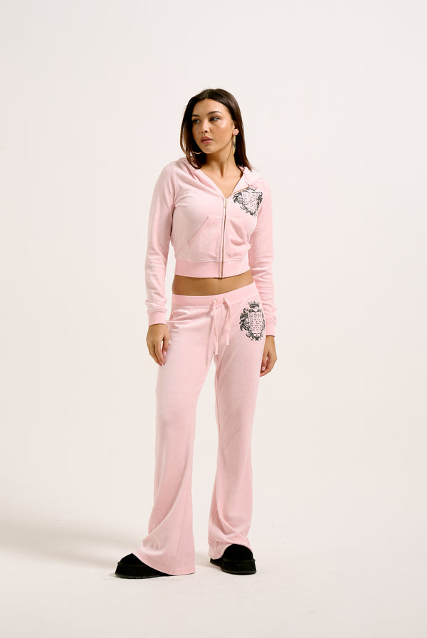 JUICY PINK 'ONCE UPON A TIME' ULTRA LOW RISE BAMBOO VELOUR HERITAGE POCKETED BOTTOMS