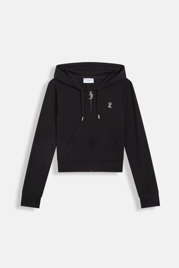 BLACK DIAMANTÉ LUXURY JERSEY ZIP-THROUGH HOODIE