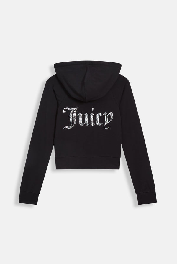 BLACK DIAMANTÉ LUXURY JERSEY ZIP-THROUGH HOODIE