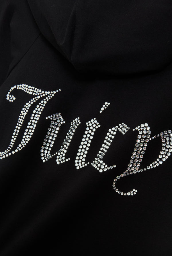 BLACK DIAMANTÉ LUXURY JERSEY ZIP-THROUGH HOODIE