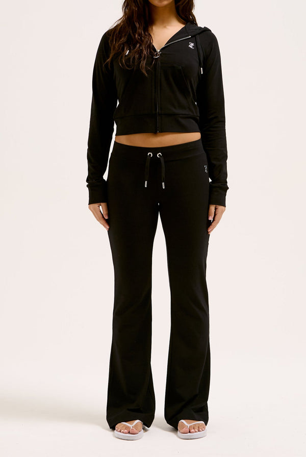 BLACK LOW RISE LUXURY JERSEY DIAMANTÉ TRACK PANT