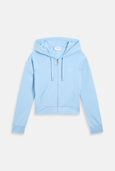 POWDER BLUE DIAMANTÉ JERSEY ZIP-THROUGH HOODIE