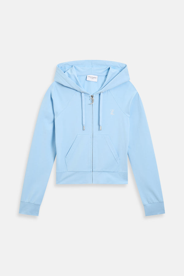 POWDER BLUE DIAMANTÉ JERSEY ZIP-THROUGH HOODIE