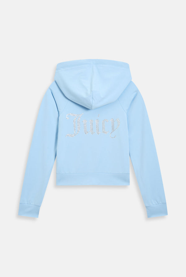 POWDER BLUE DIAMANTÉ JERSEY ZIP-THROUGH HOODIE