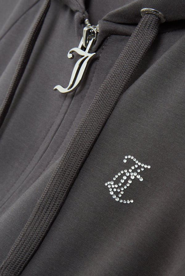 TOP HAT DIAMANTÉ JERSEY ZIP-THROUGH HOODIE