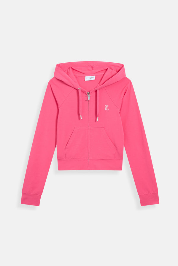 HOT PINK DIAMANTÉ LUXURY JERSEY ZIP-THROUGH HOODIE