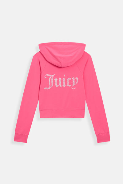 HOT PINK DIAMANTÉ LUXURY JERSEY ZIP-THROUGH HOODIE