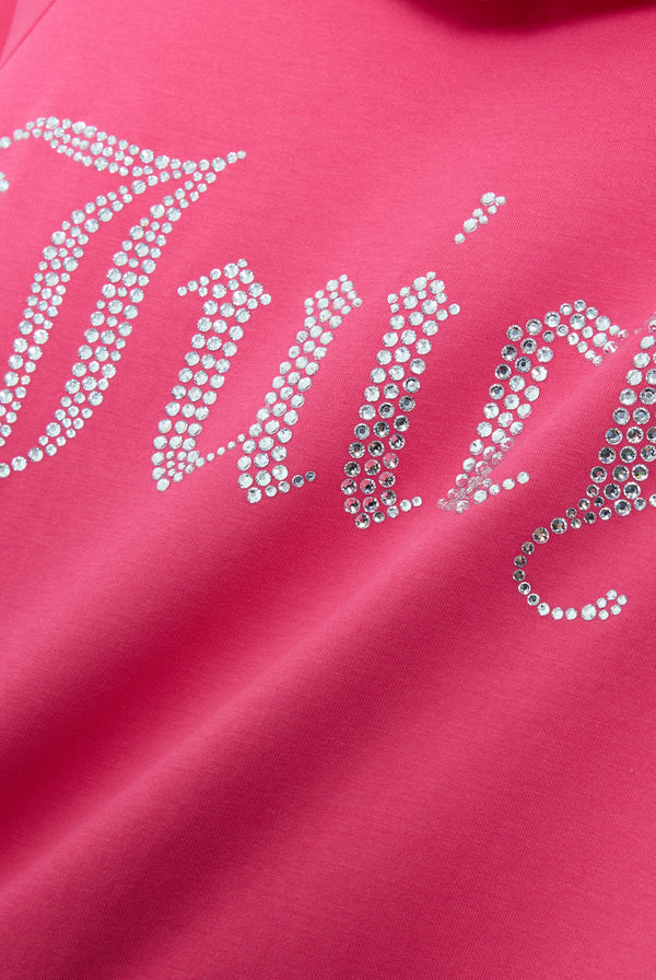 HOT PINK DIAMANTÉ LUXURY JERSEY ZIP-THROUGH HOODIE