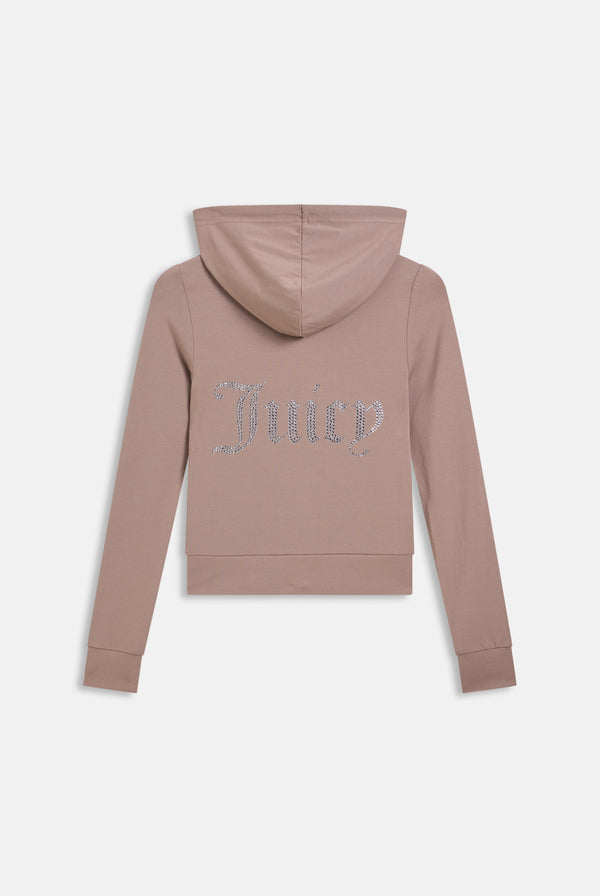 Displays the Fungi 'Juicy' Couture diamanté luxury jersey zip through hoodie 