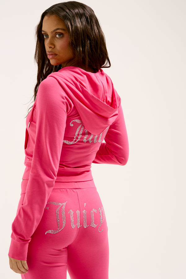 HOT PINK LOW RISE LUXURY JERSEY DIAMANTÉ TRACK PANT