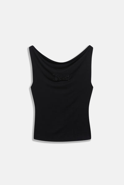 BLACK OUTLINE DIAMANTE DRAPE TOP