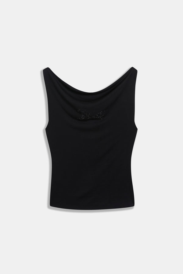 BLACK OUTLINE DIAMANTE DRAPE TOP