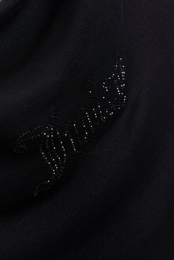 BLACK OUTLINE DIAMANTE DRAPE TOP