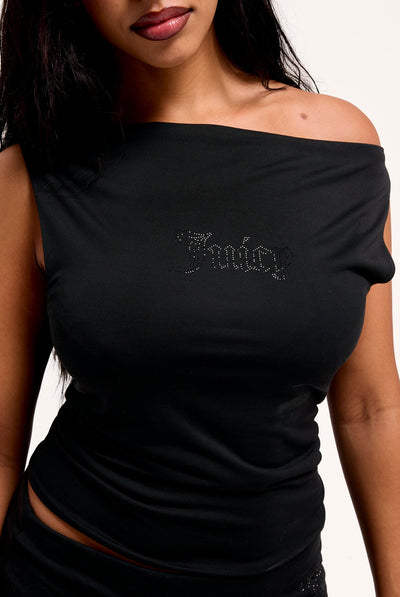 BLACK OUTLINE DIAMANTE DRAPE TOP