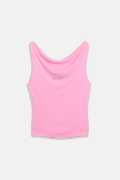 COTTON CANDY OUTLINE DIAMANTE DRAPE TOP