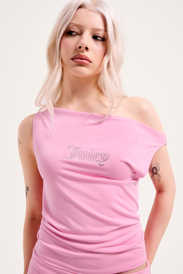 COTTON CANDY OUTLINE DIAMANTE DRAPE TOP