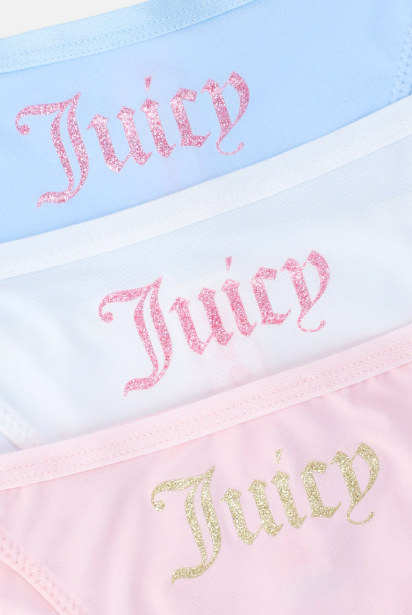 3 PACK PASTEL GLITTER SLOGAN BRIEFS