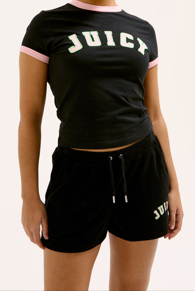 BLACK COLLEGIATE TOWELLING SHORTS