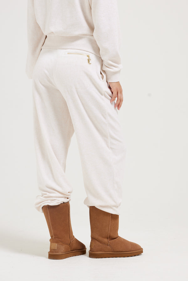 OATMEAL MARL / GOLD COTTON RICH VELOUR CUFFED RELAXED JOGGERS