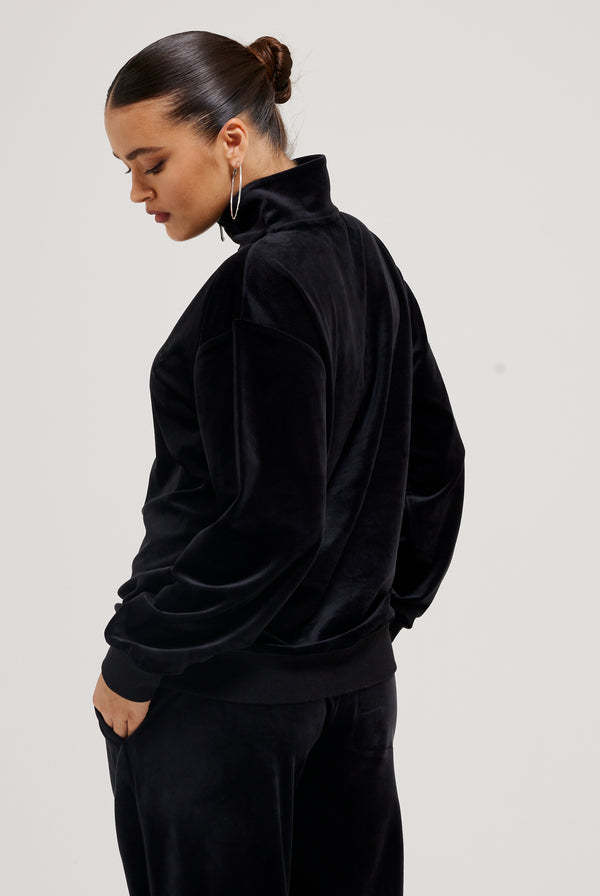 BLACK OVERSIZED QUARTER ZIP CLASSIC VELOUR TRACK TOP