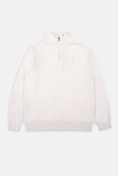 OATMEAL MARL/ GOLD OVERSIZED QUARTER ZIP COTTON VELOUR TRACK TOP